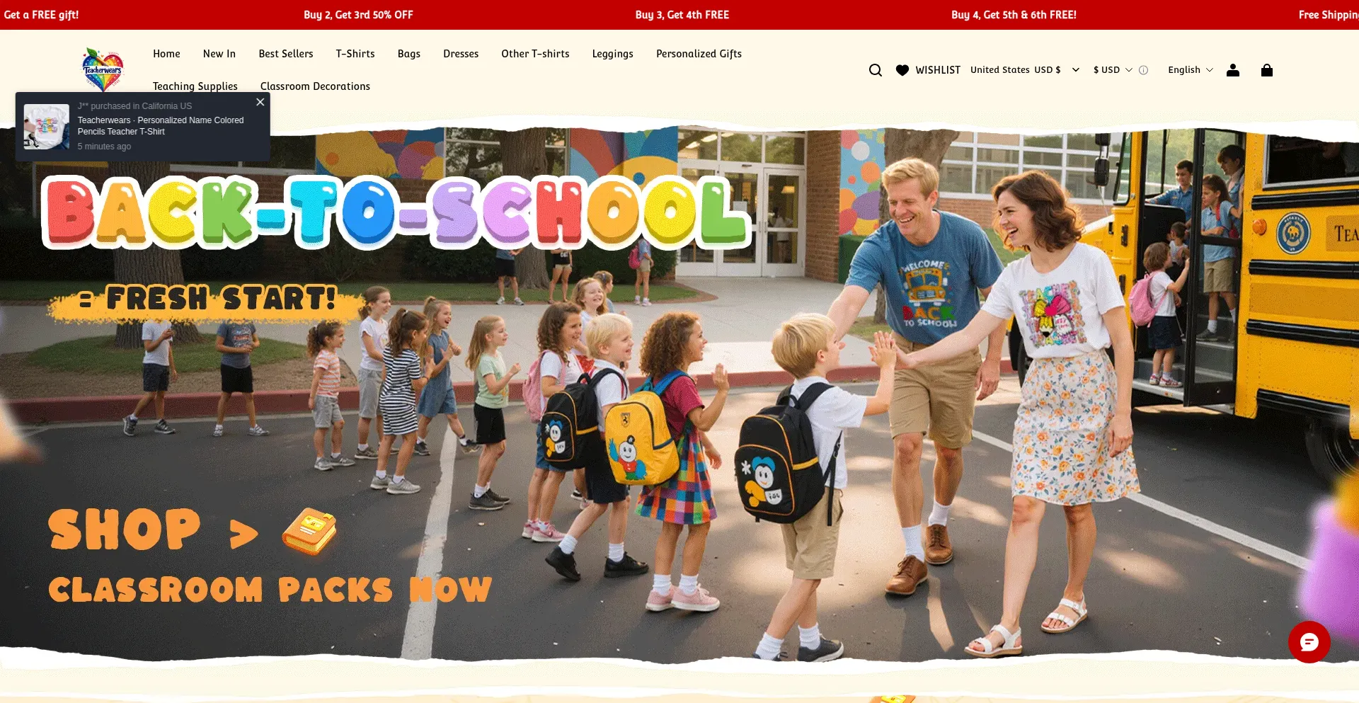 Website screenshot of Teacherwears.com