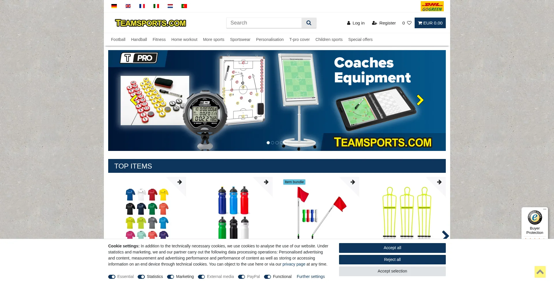 Website screenshot of Teamsports.com