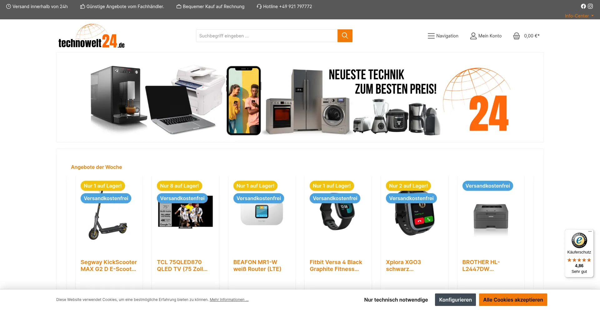 Website screenshot of Technowelt24.de