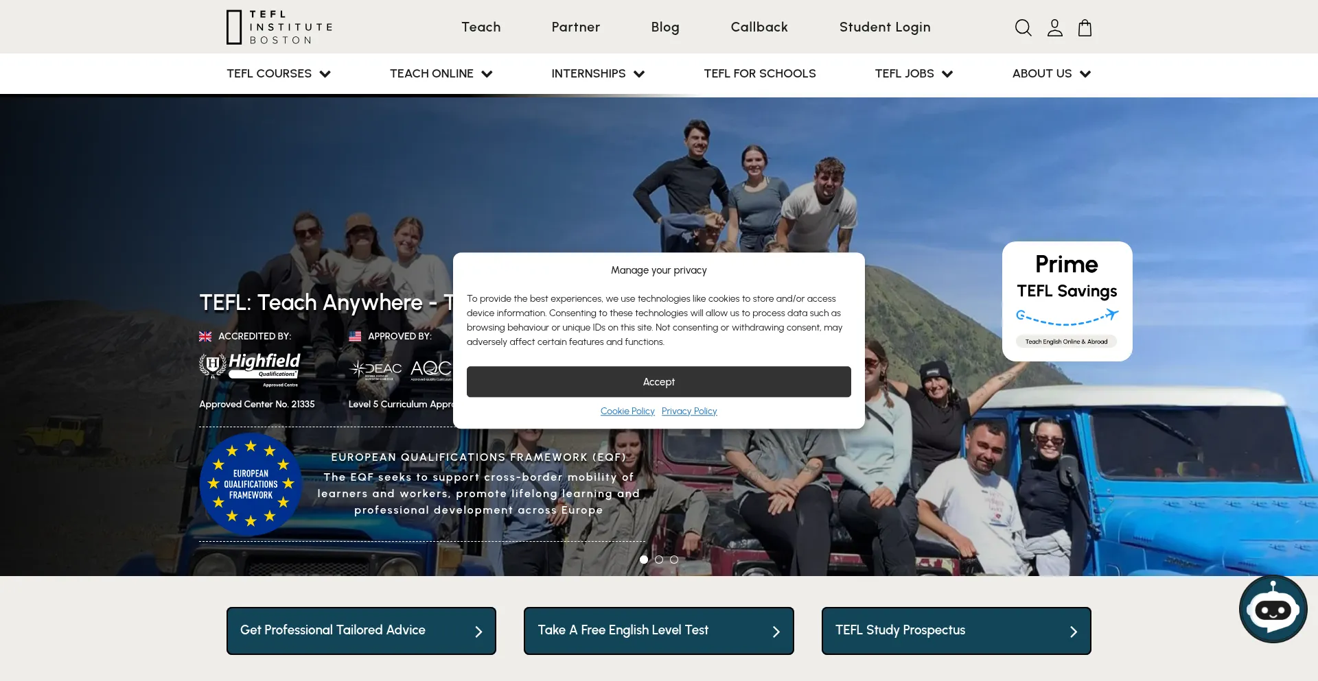 Website screenshot of Teflinstitute.com