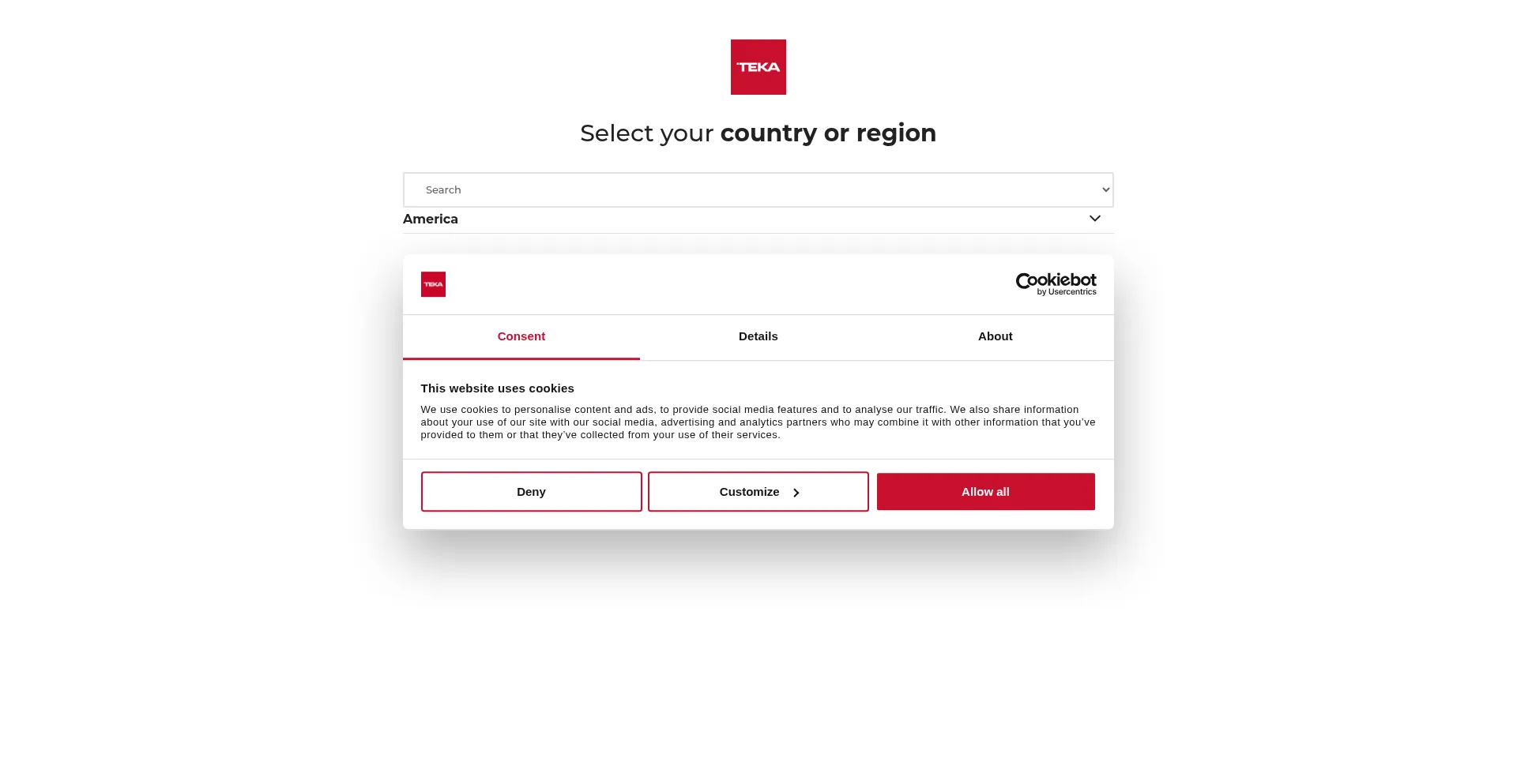 Website screenshot of Teka.com