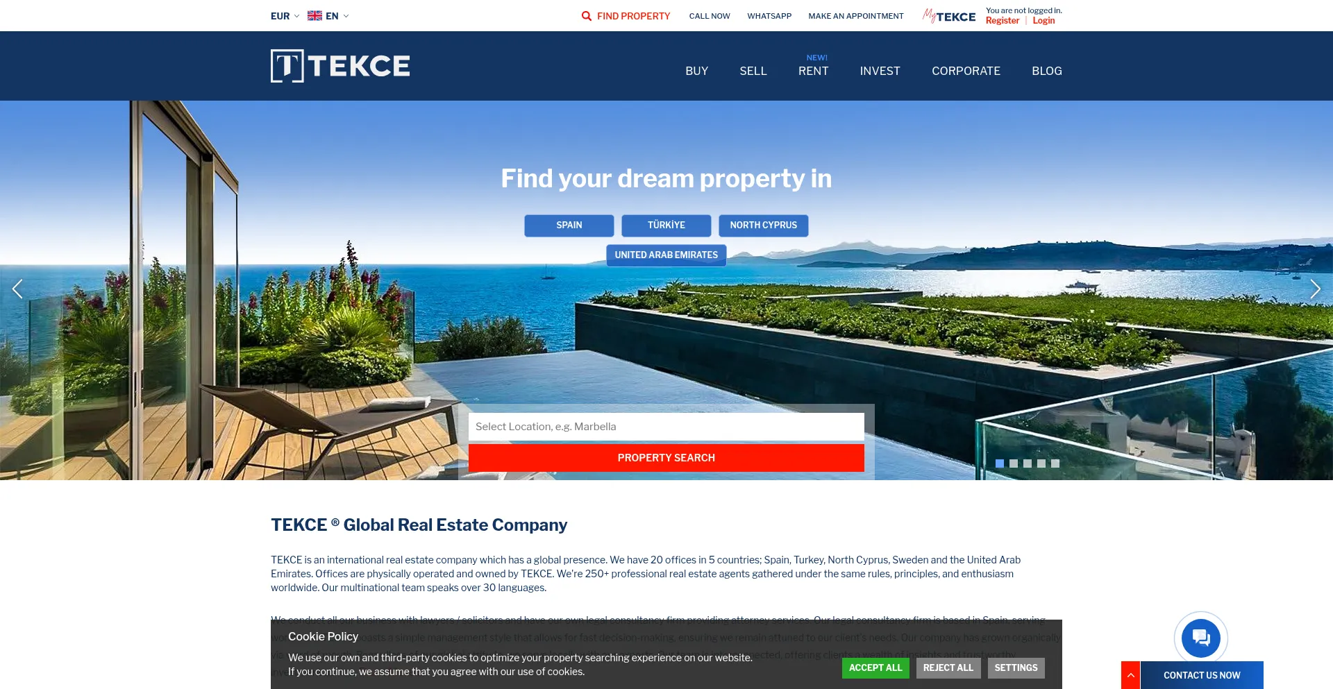 Website screenshot of Tekce.com