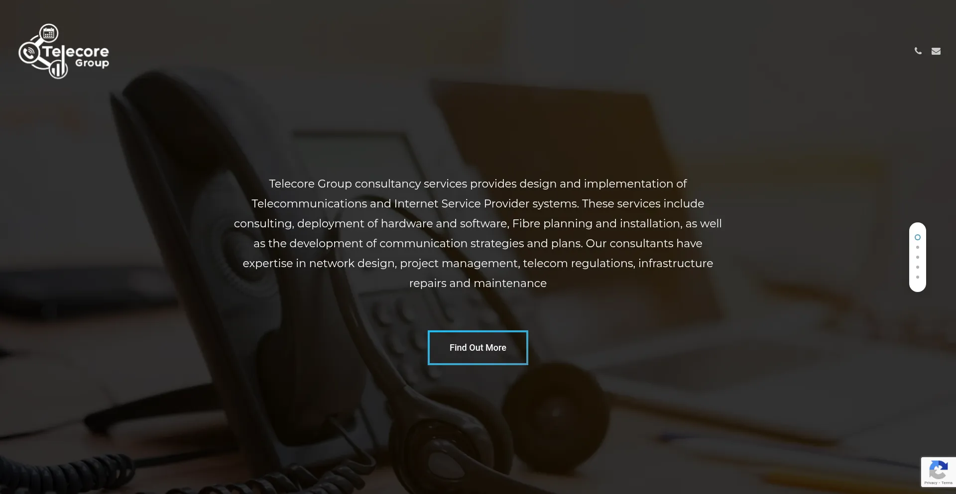 Website screenshot of Telecore.co.za