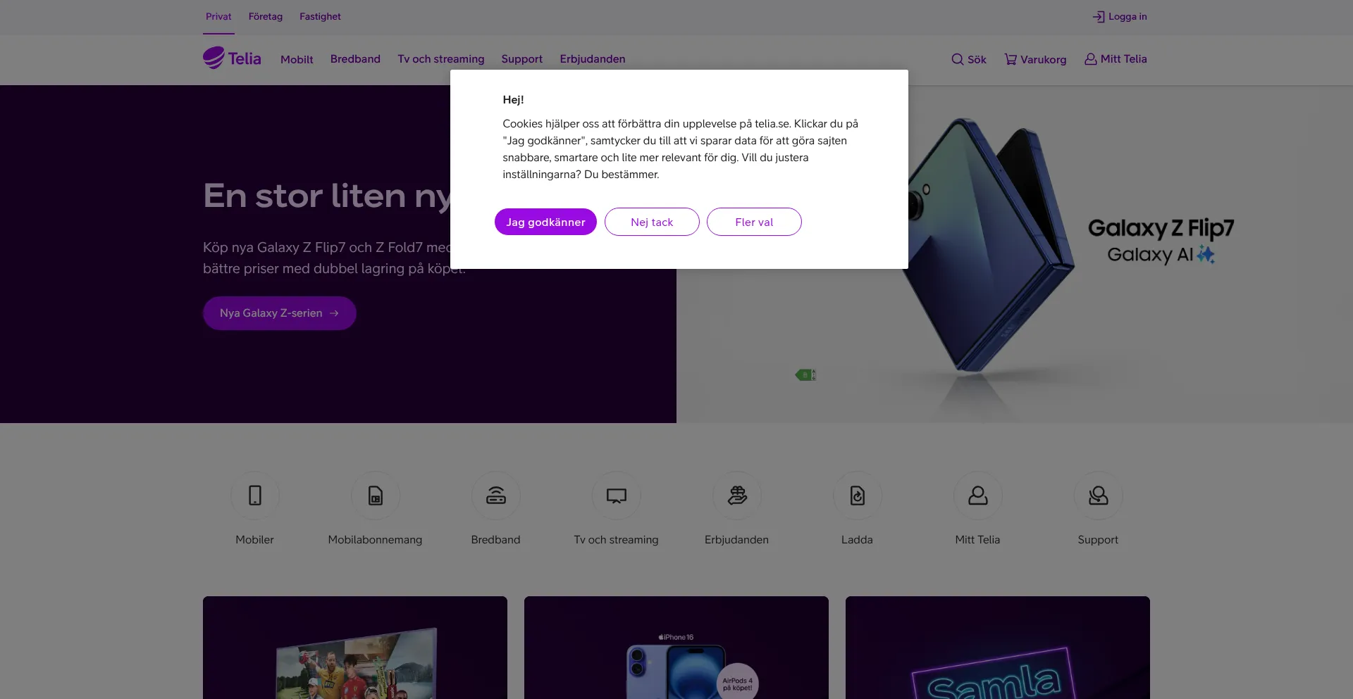 Website screenshot of Telia.com