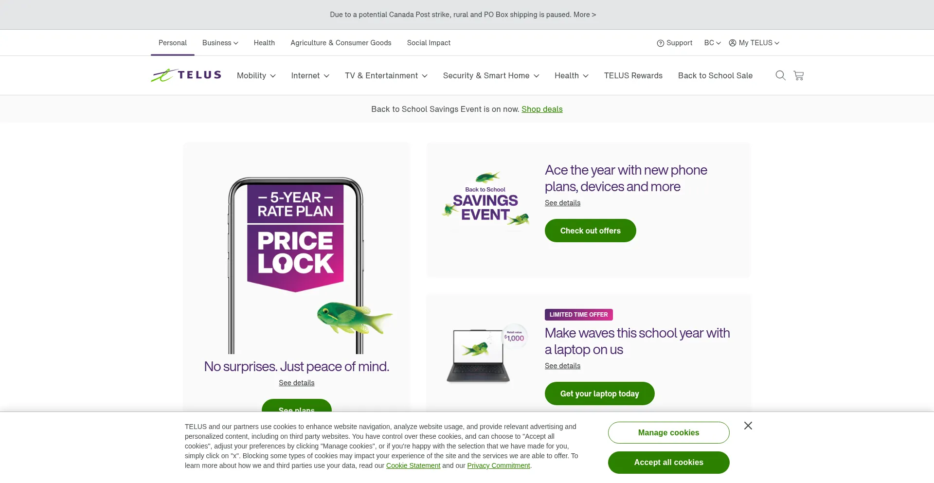 Website screenshot of Telus.com