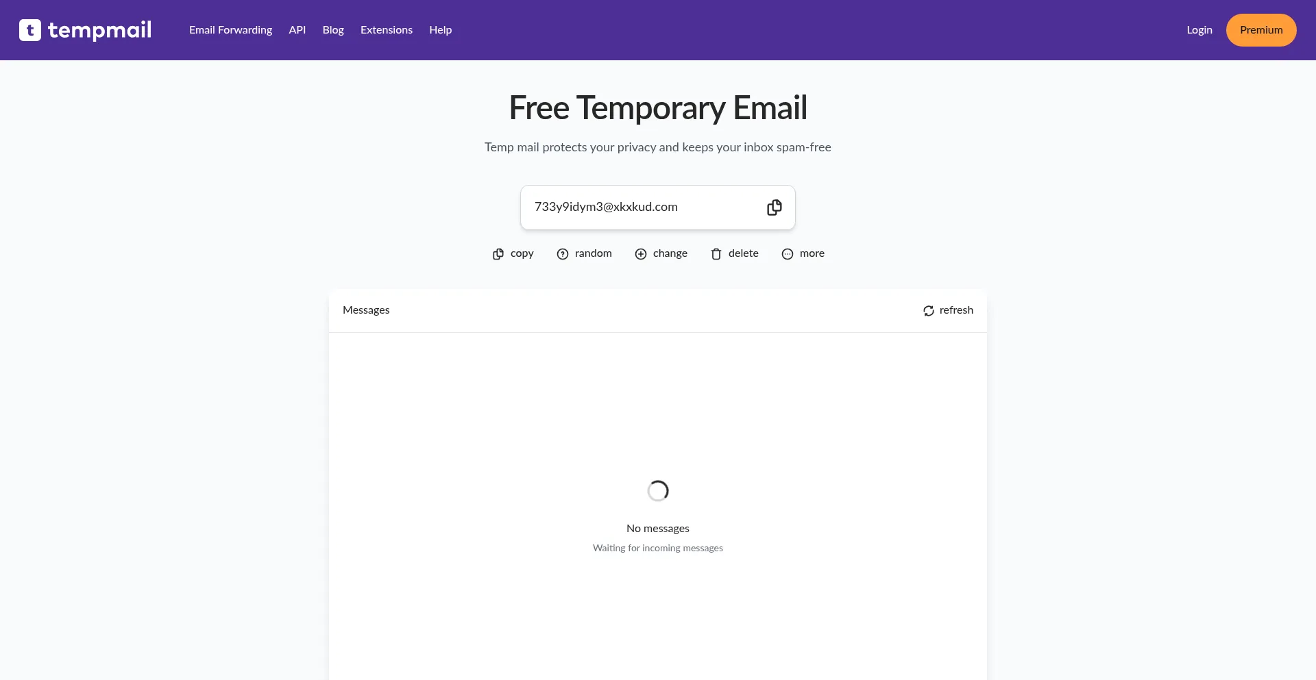 Website screenshot of Temp-mail.io