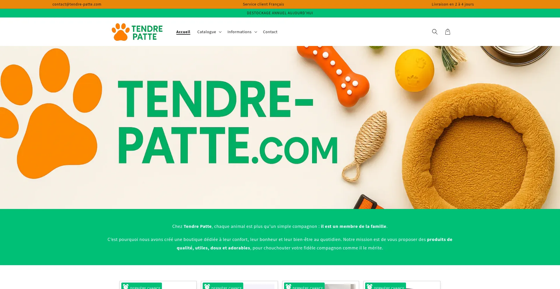 Website screenshot of Tendre-patte.com