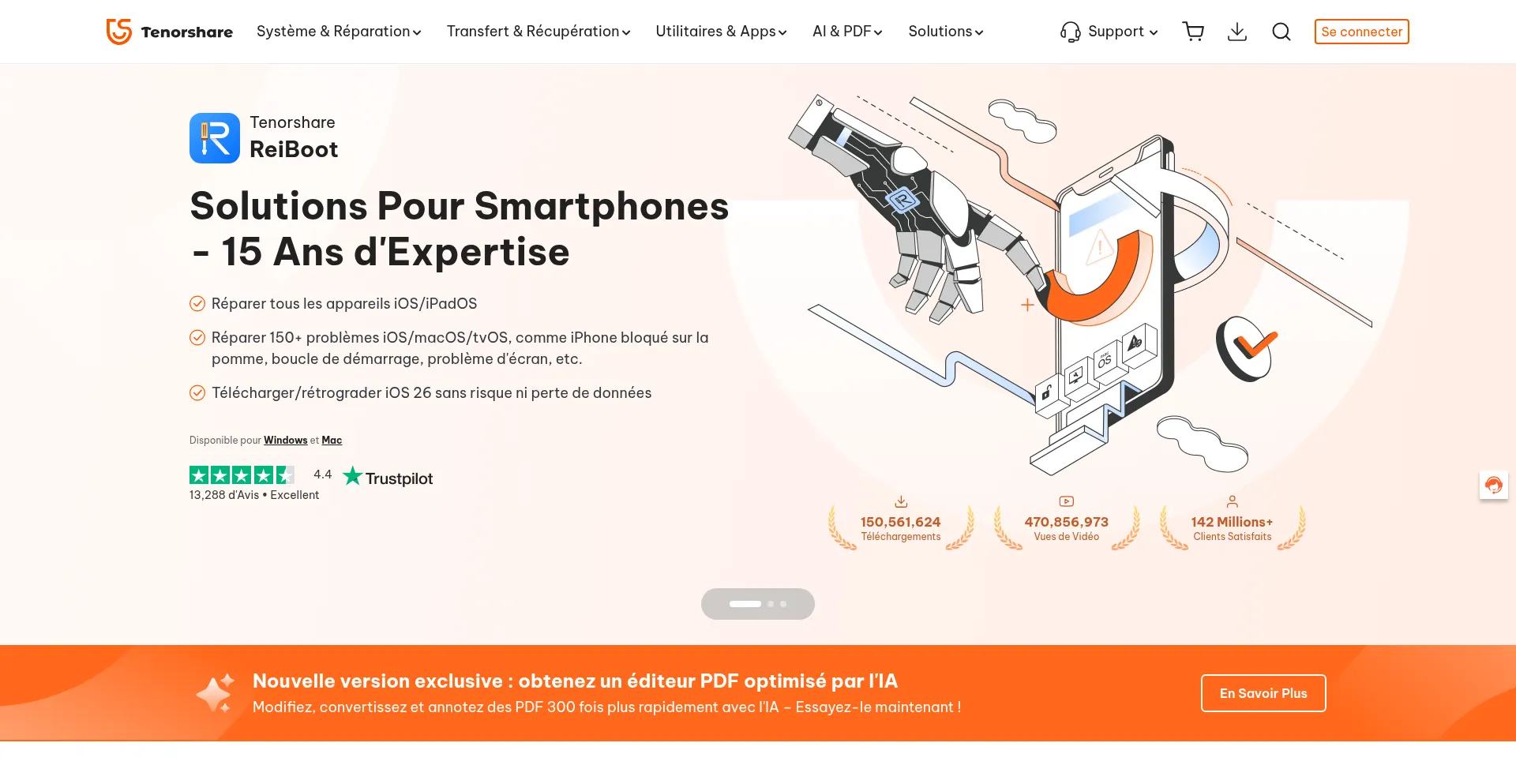 Website screenshot of Tenorshare.fr