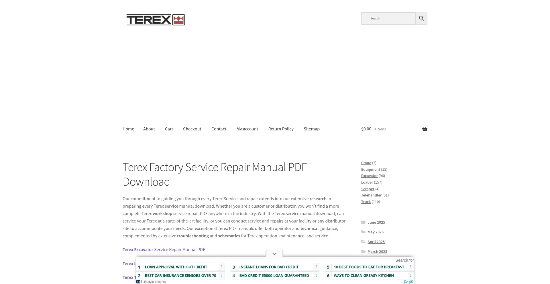 Website screenshot of Terexmanual.com