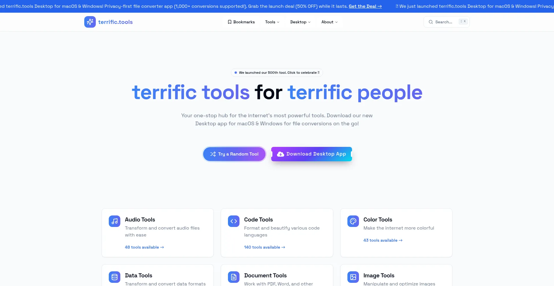 Website screenshot of Terrific.tools