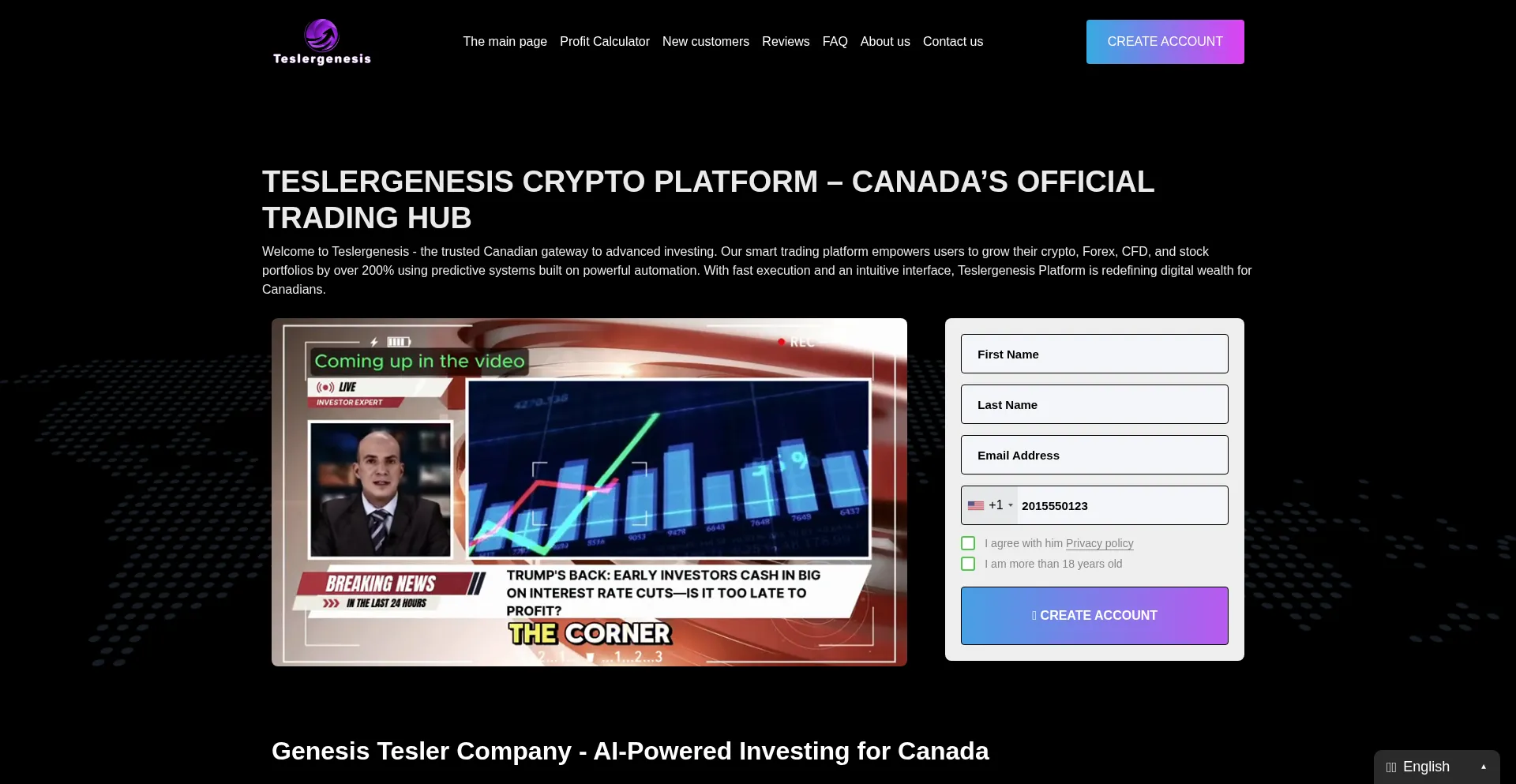 Website screenshot of Teslergenesis.net