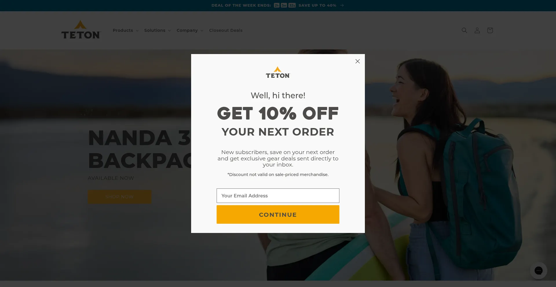 Website screenshot of Tetongear.com
