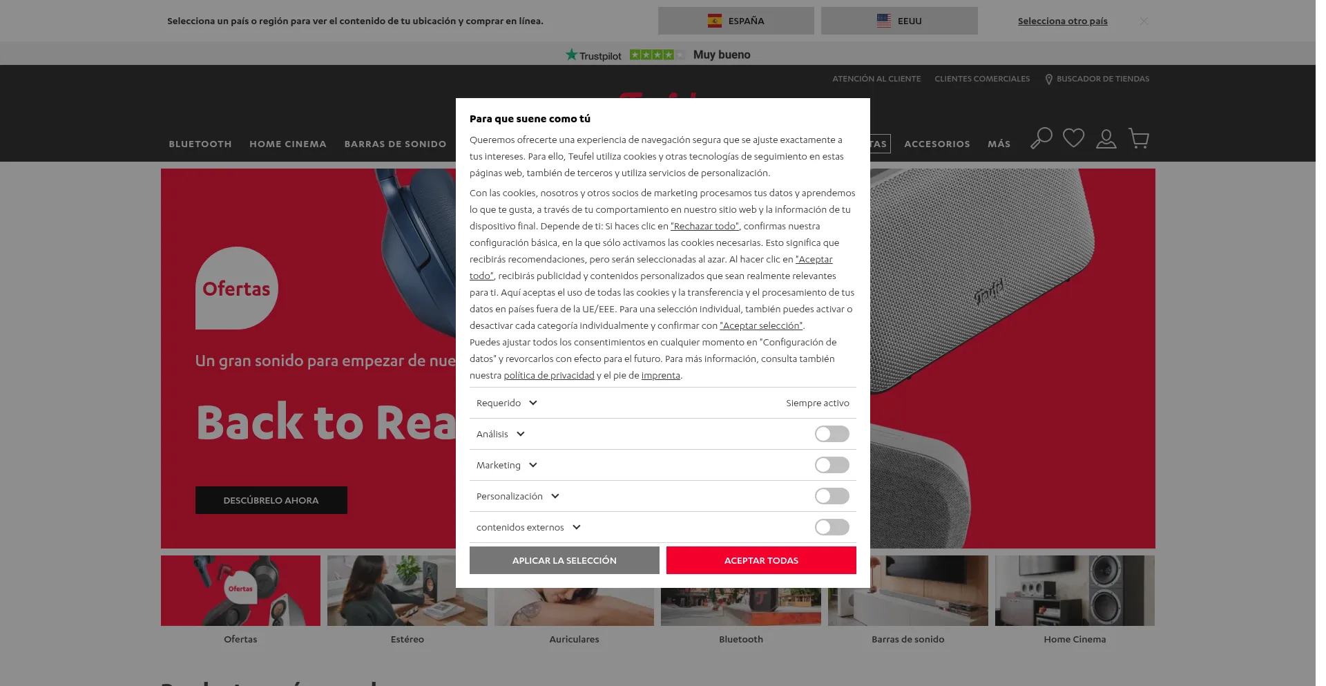 Website screenshot of Teufelaudio.es