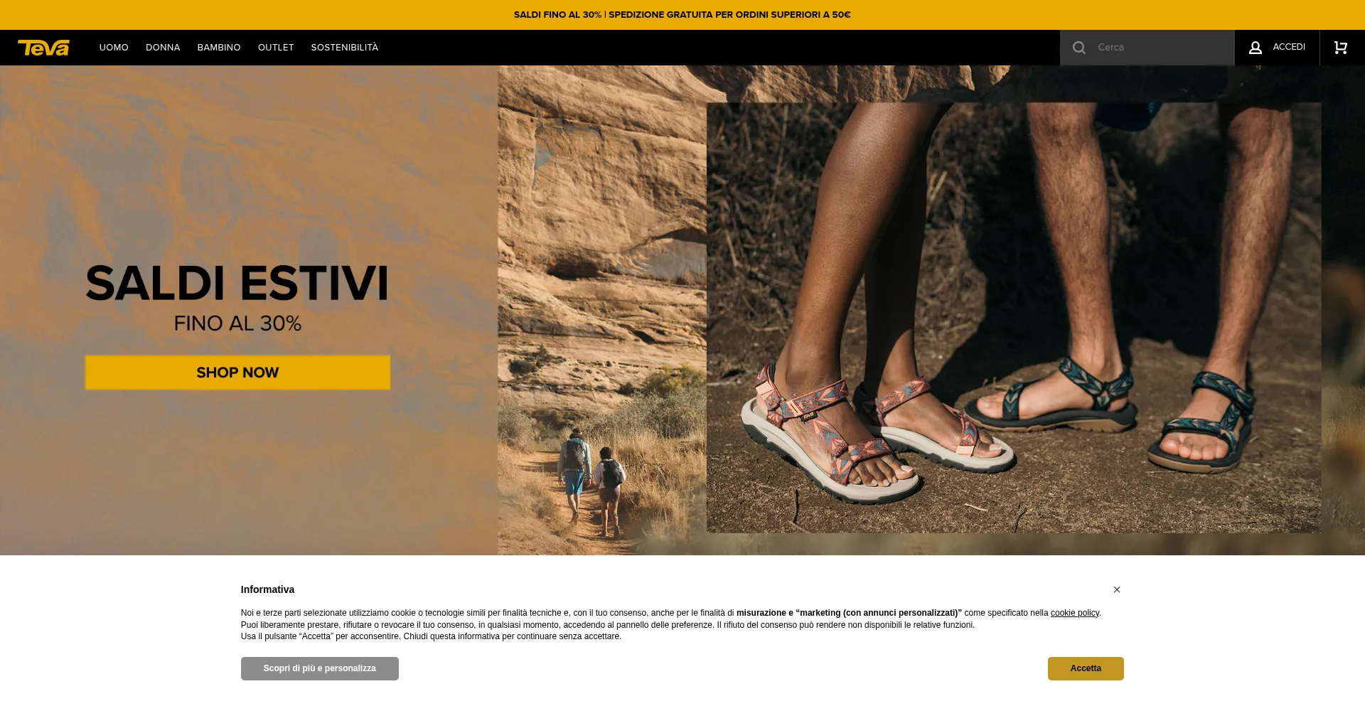 Website screenshot of Tevafootwear.it