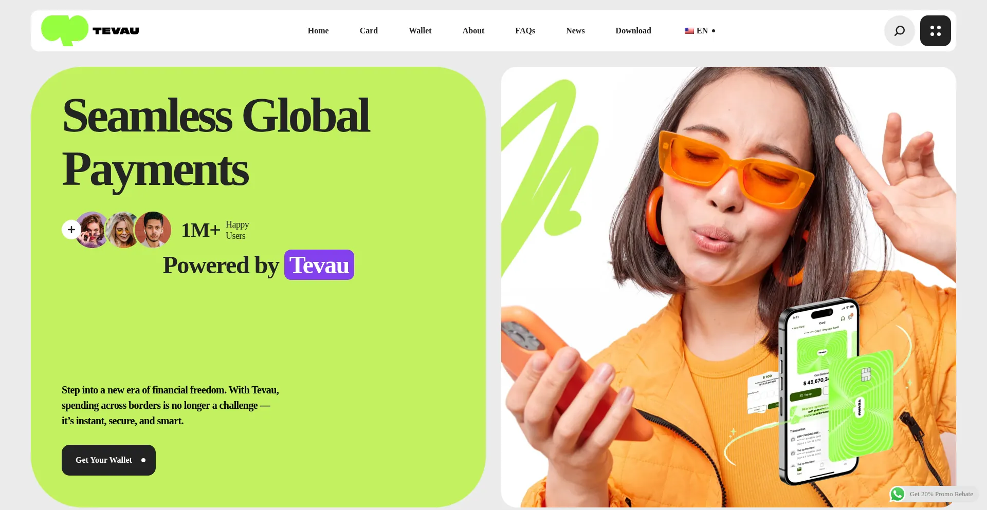 Website screenshot of Tevau.co