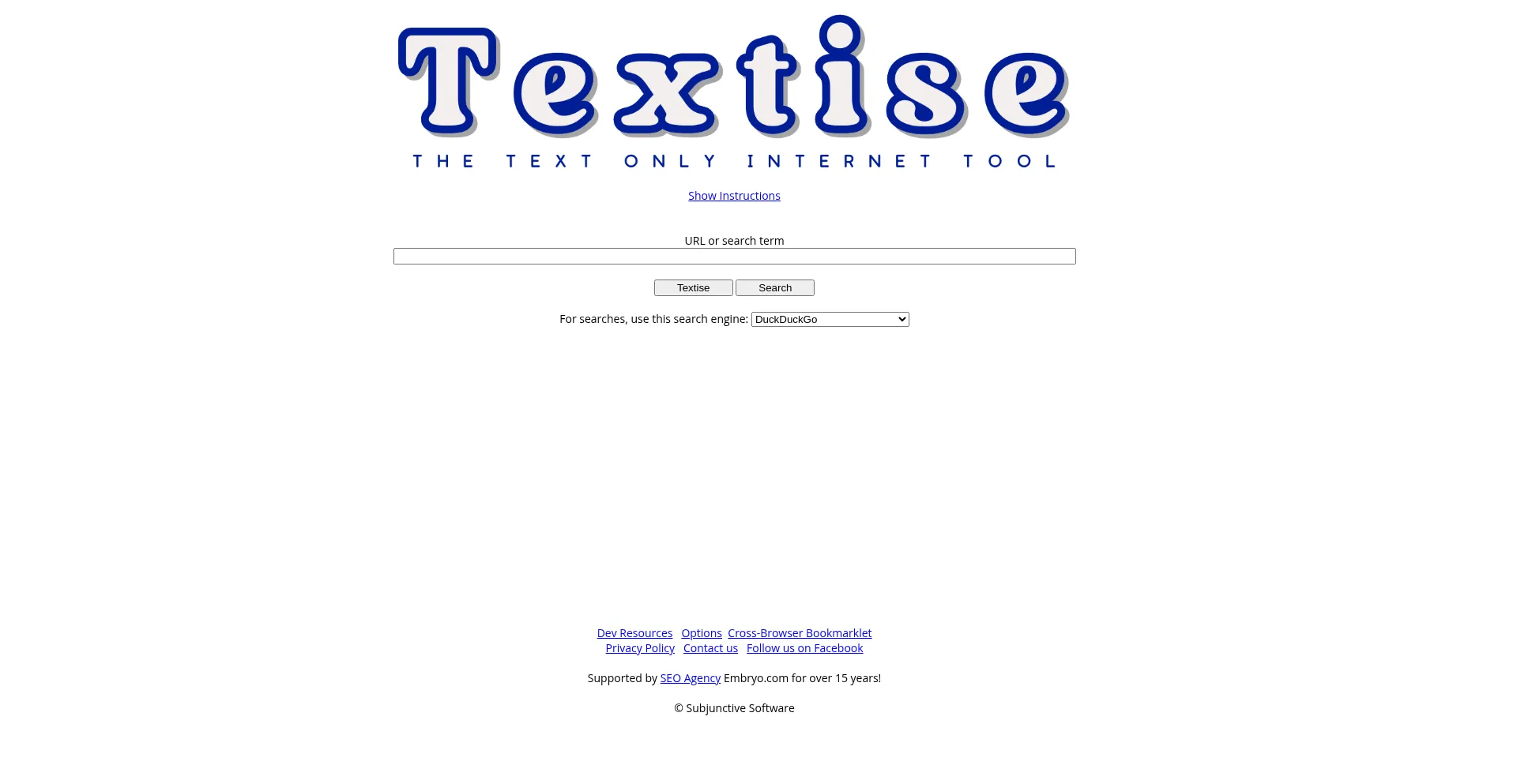 Website screenshot of Textise.net