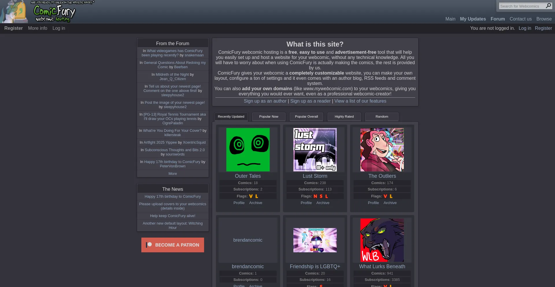 Website screenshot of The-comic.org
