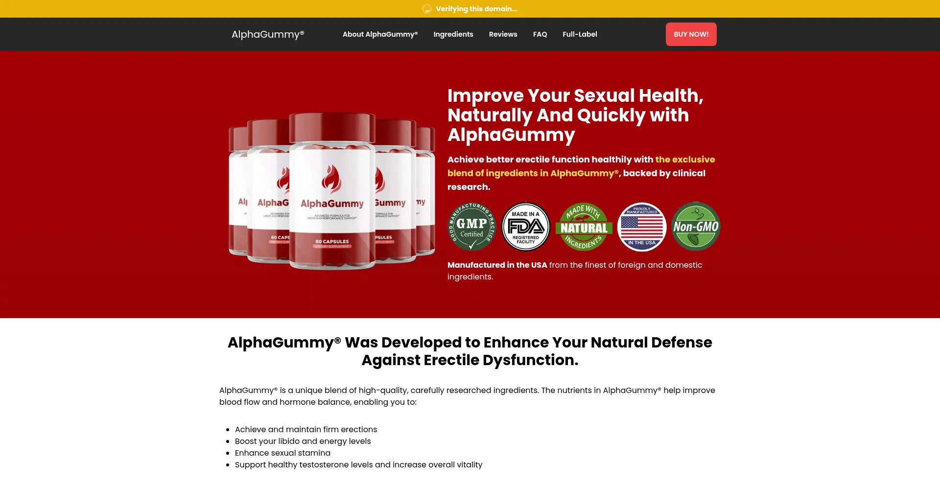 Website screenshot of Thealphagummy.com