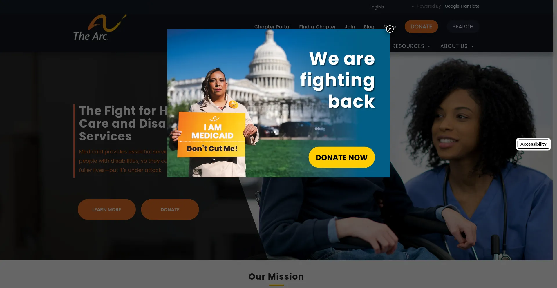 Website screenshot of Thearc.org