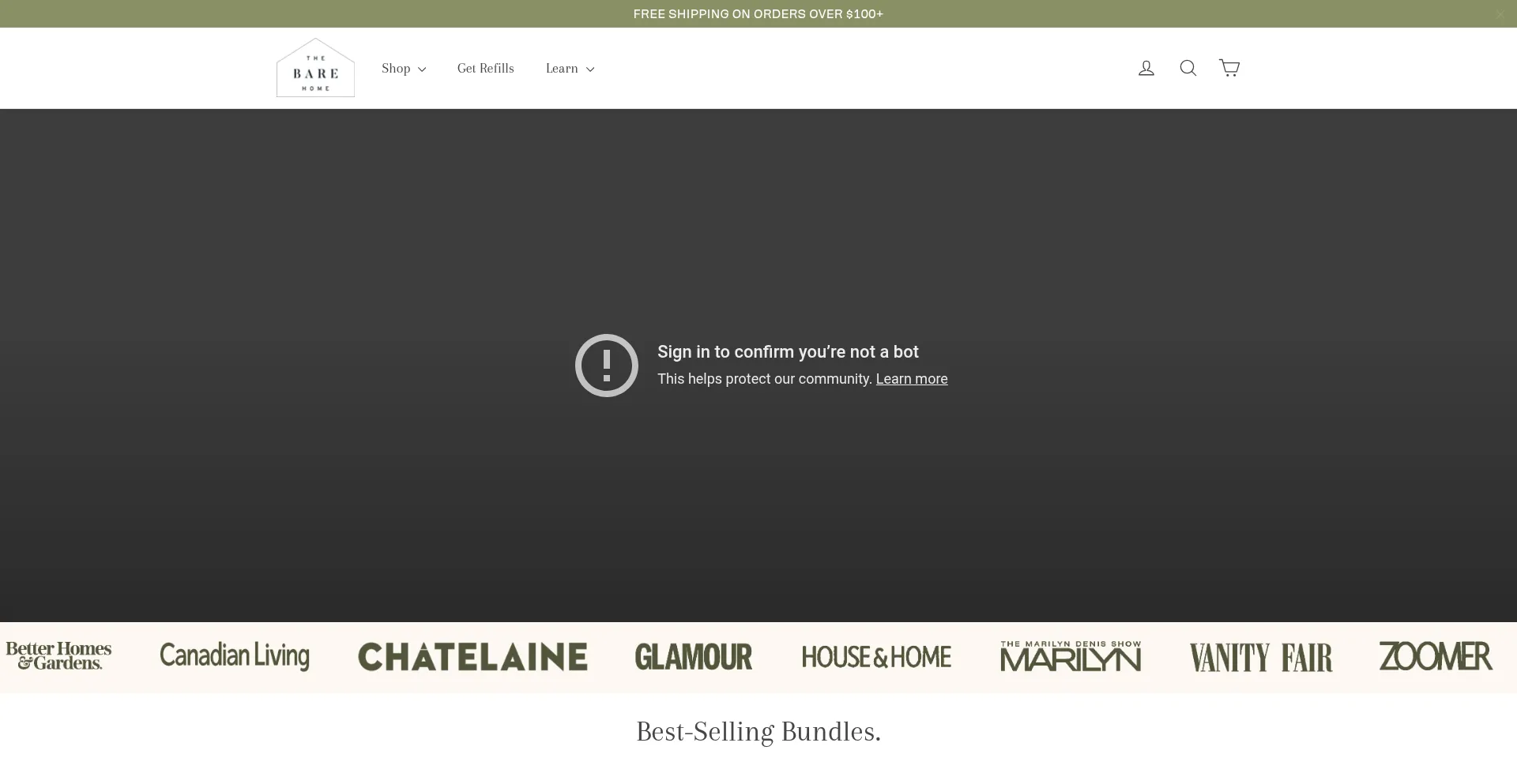 Website screenshot of Thebarehome.ca