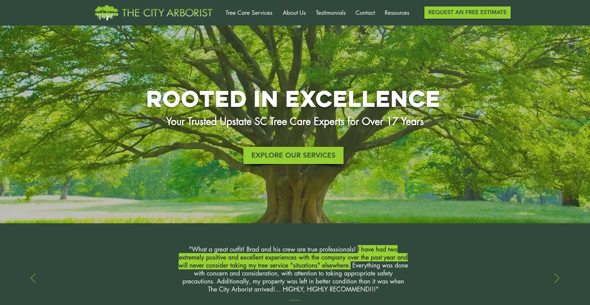 Website screenshot of Thecityarborist.com