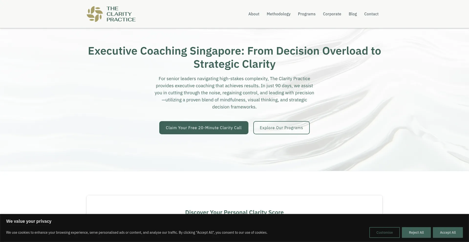 Website screenshot of Theclaritypractice.asia