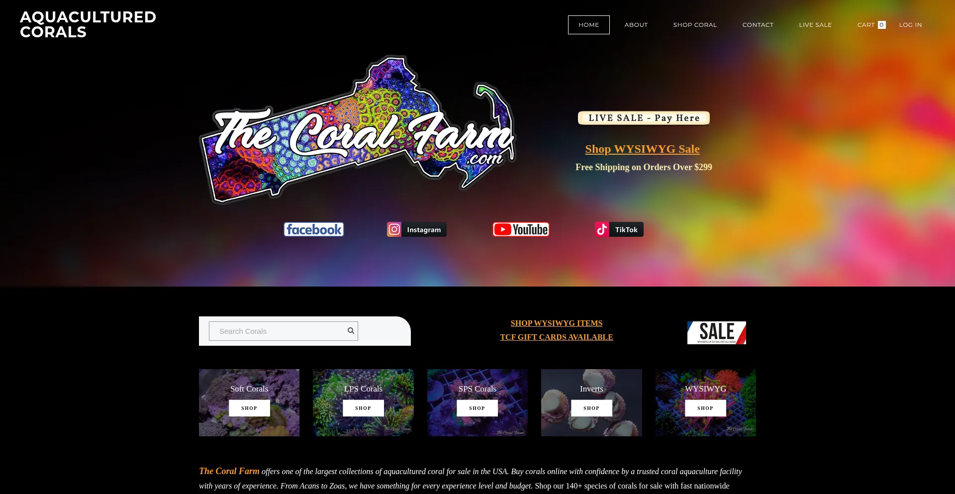 Website screenshot of Thecoralfarm.com