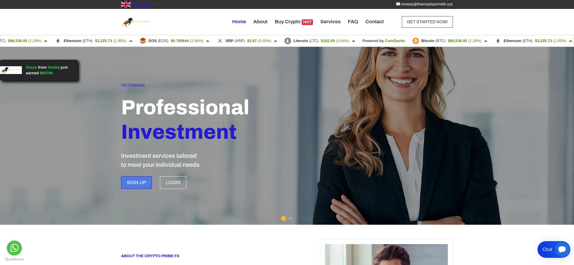 Website screenshot of Thecryptoprimefx.xyz