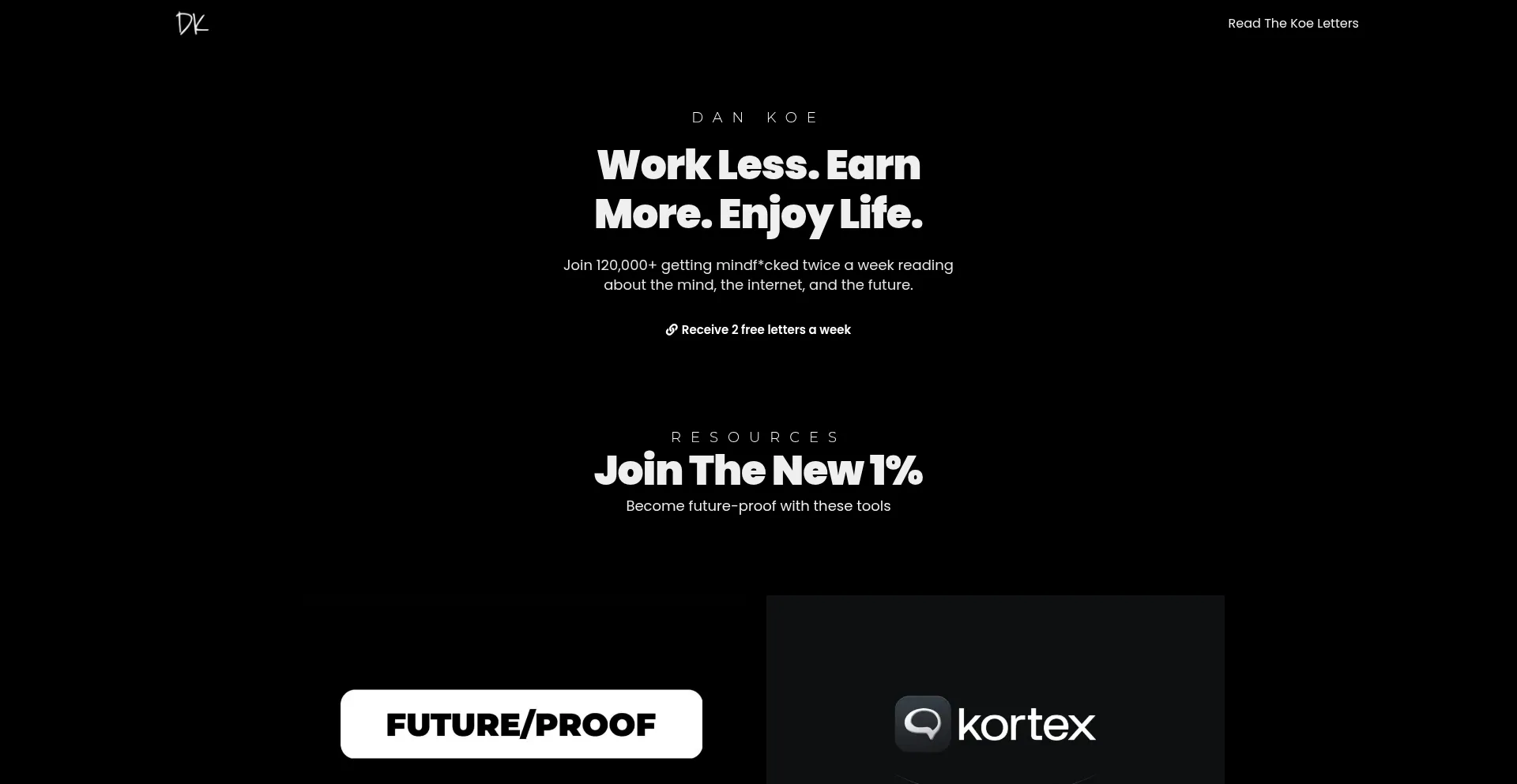 Website screenshot of Thedankoe.com