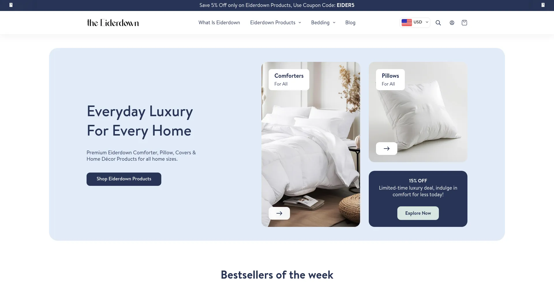 Website screenshot of Theeiderdown.com