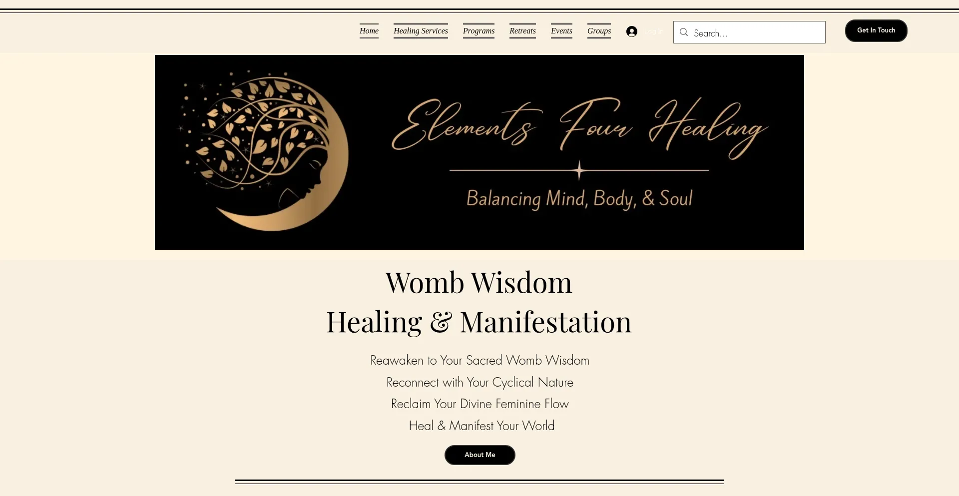 Website screenshot of Theelementsfourhealinghollow.com
