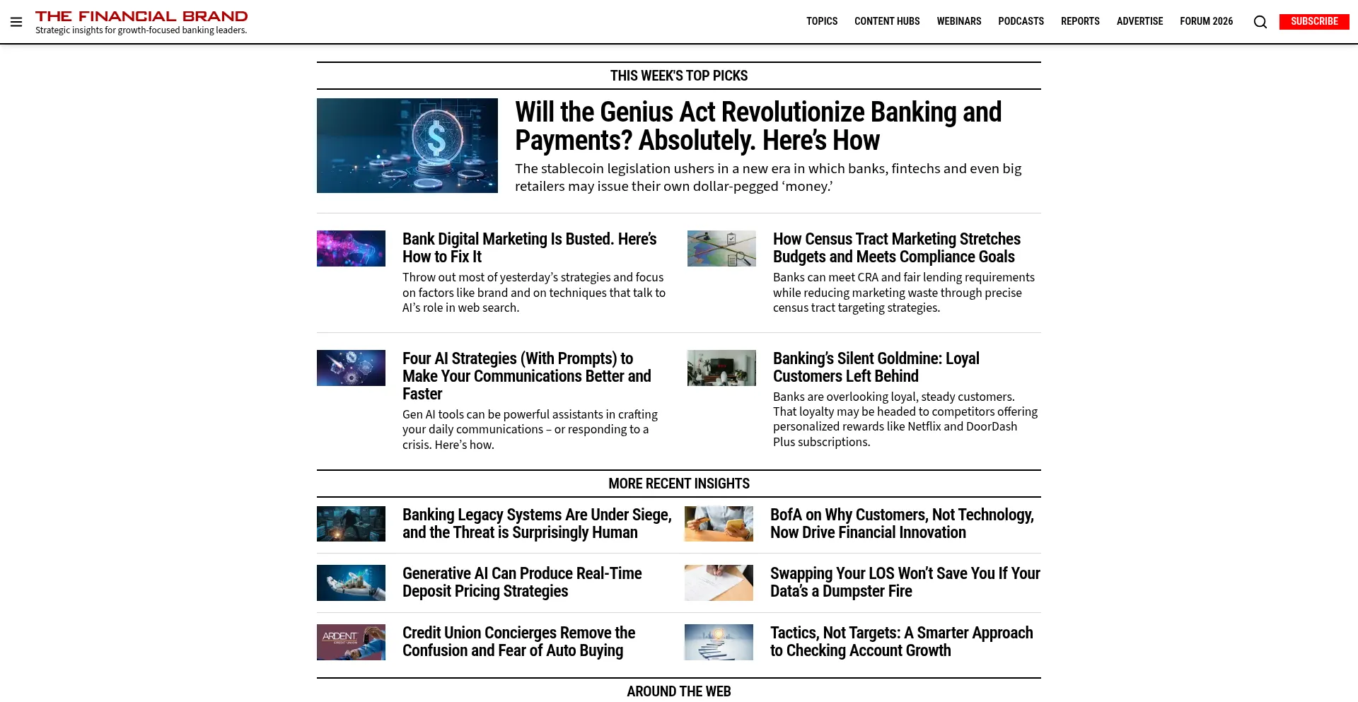 Website screenshot of Thefinancialbrand.com