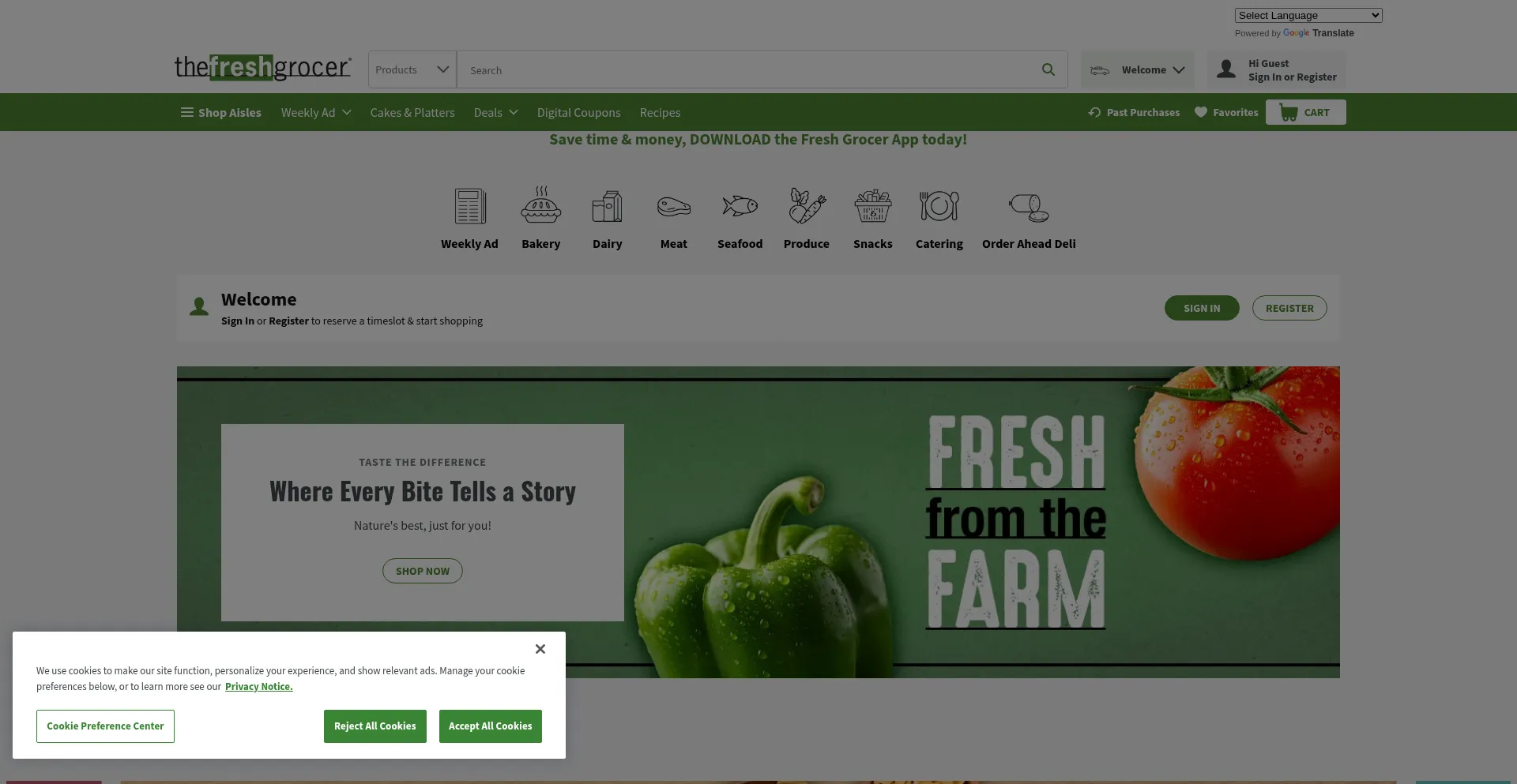 Website screenshot of Thefreshgrocer.com