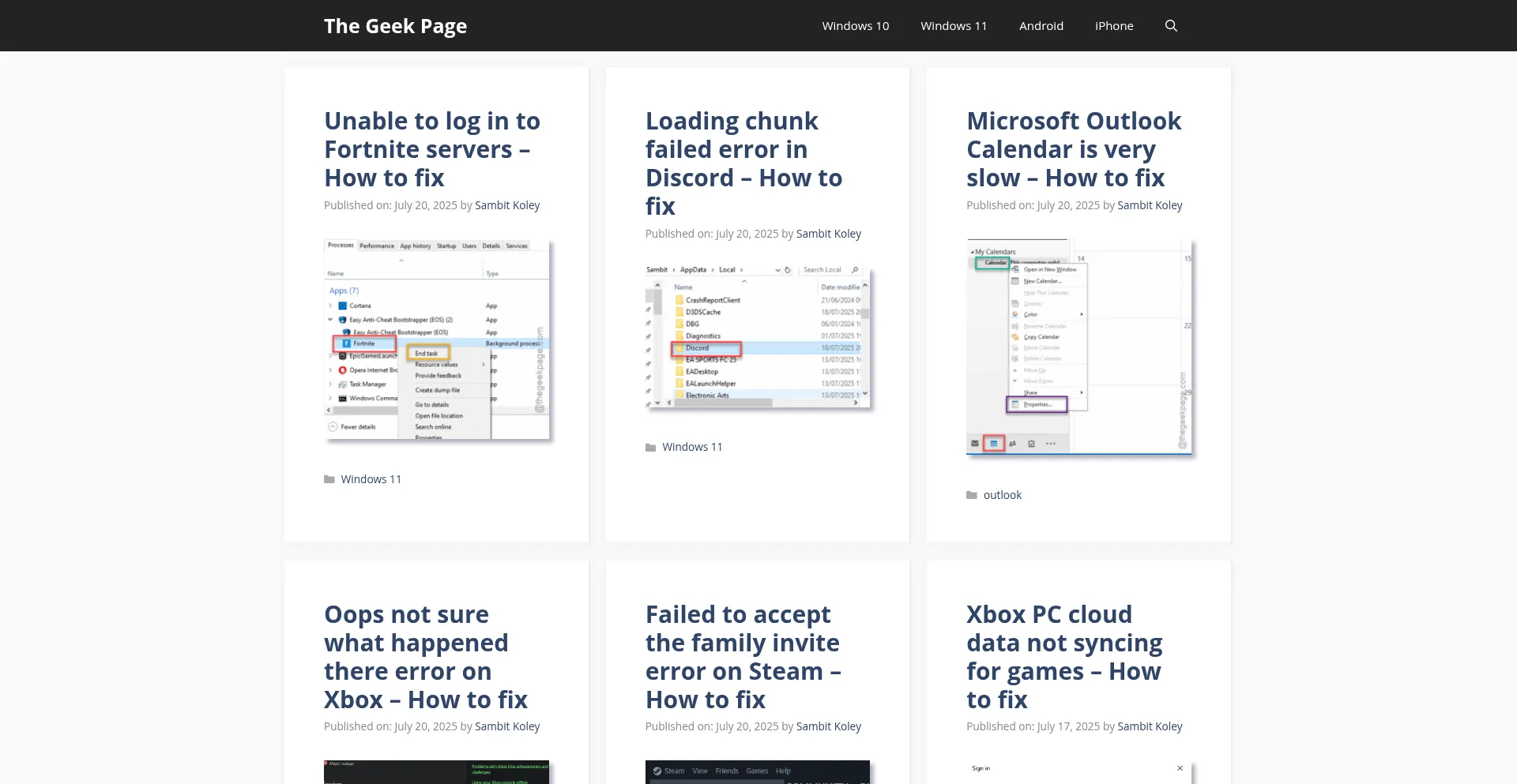 Website screenshot of Thegeekpage.com
