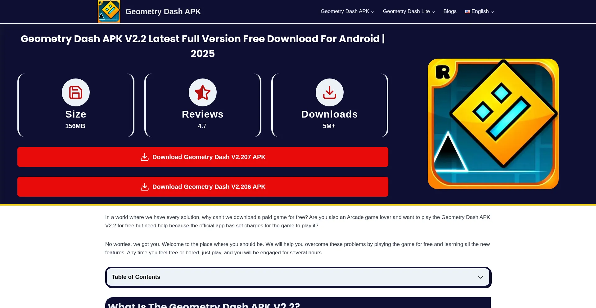 Website screenshot of Thegeometrydashes.com