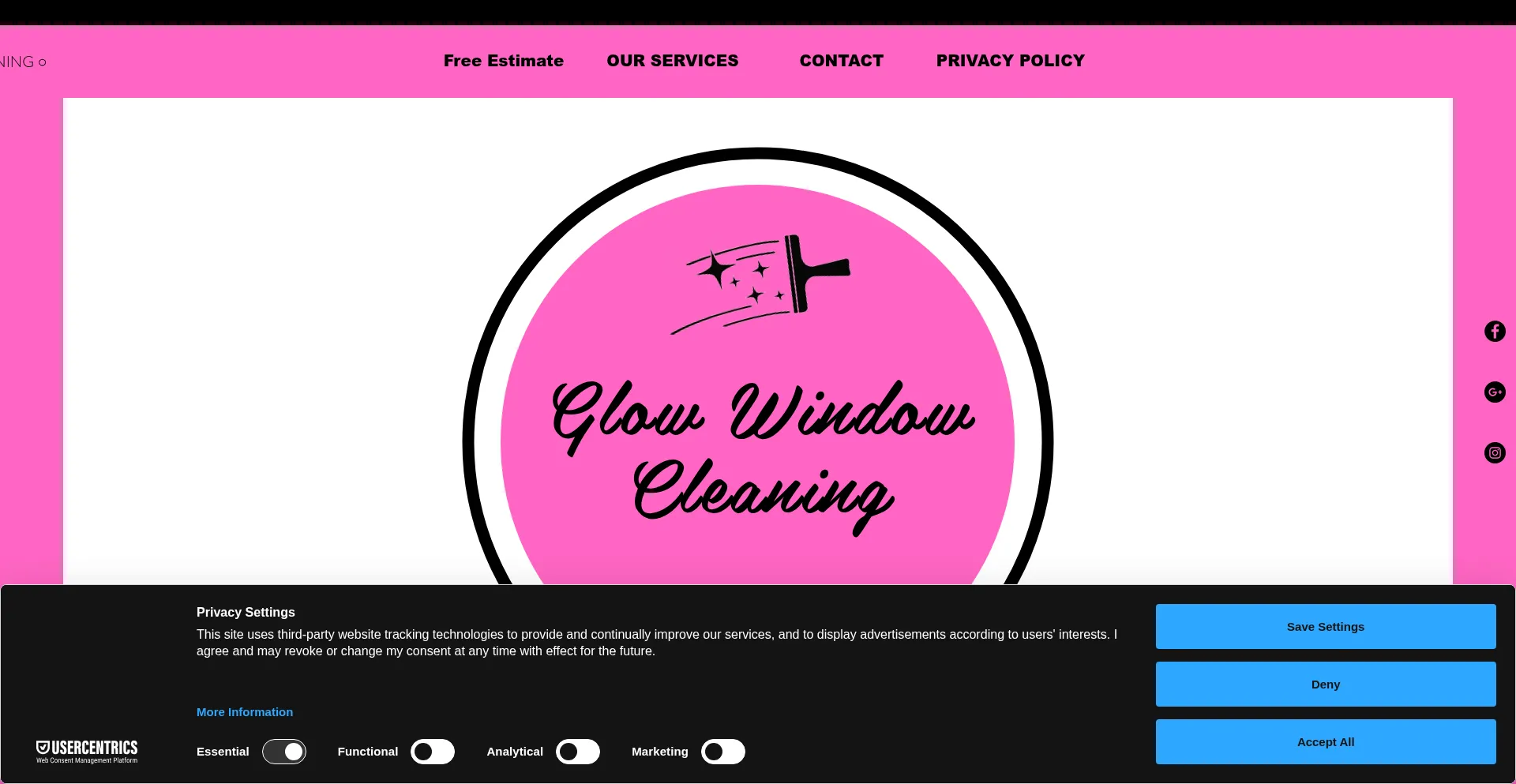 Website screenshot of Theglowcleaning.com