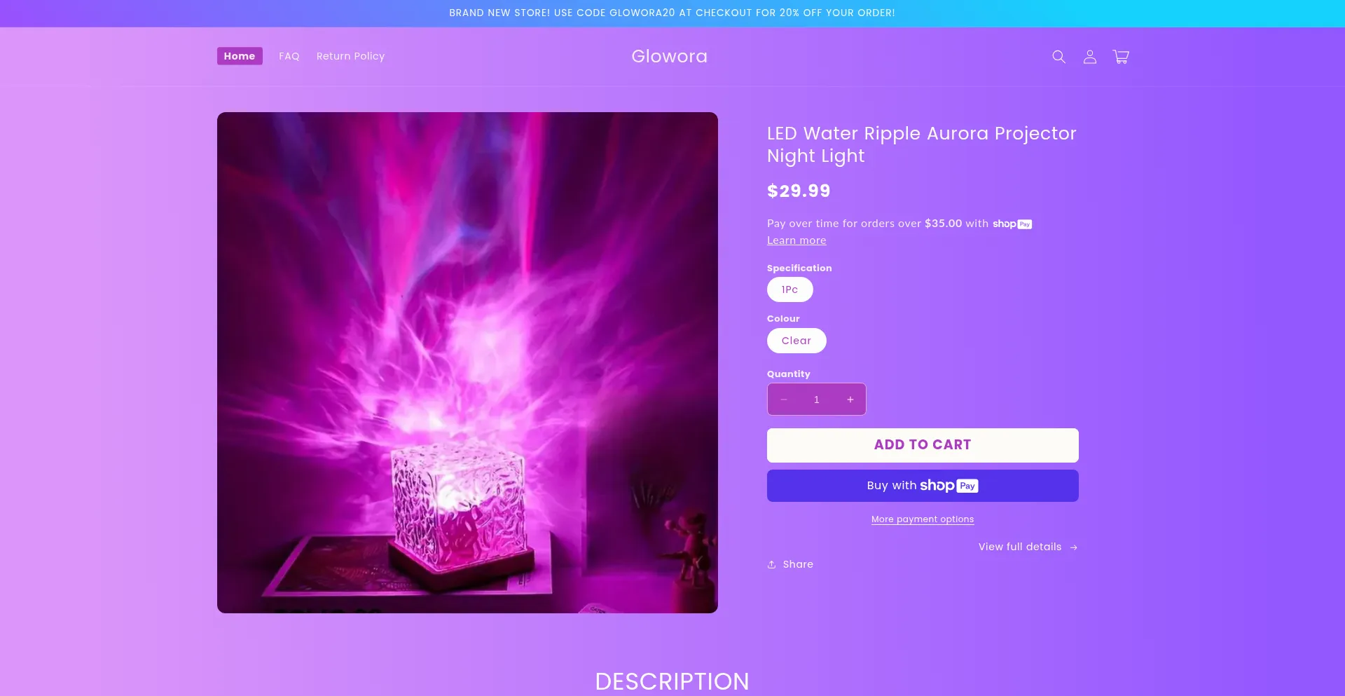 Website screenshot of Thegloworastore.com