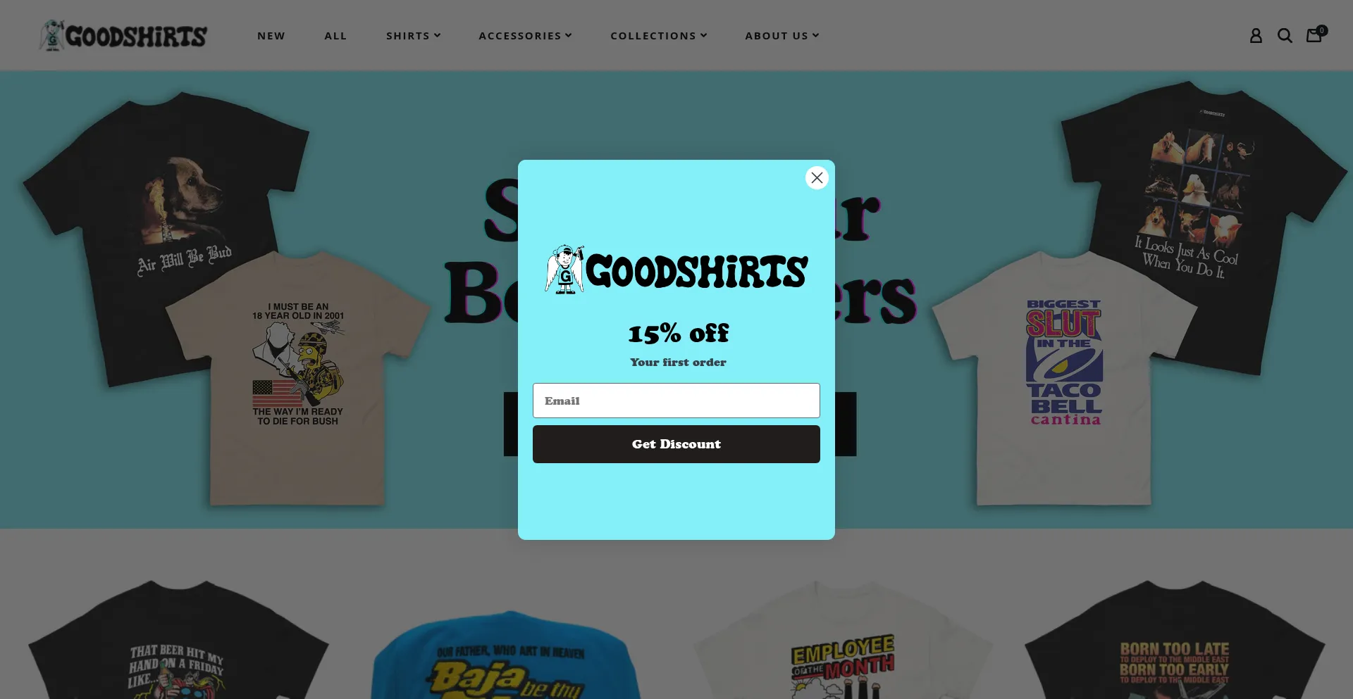 Website screenshot of Thegoodshirts.com
