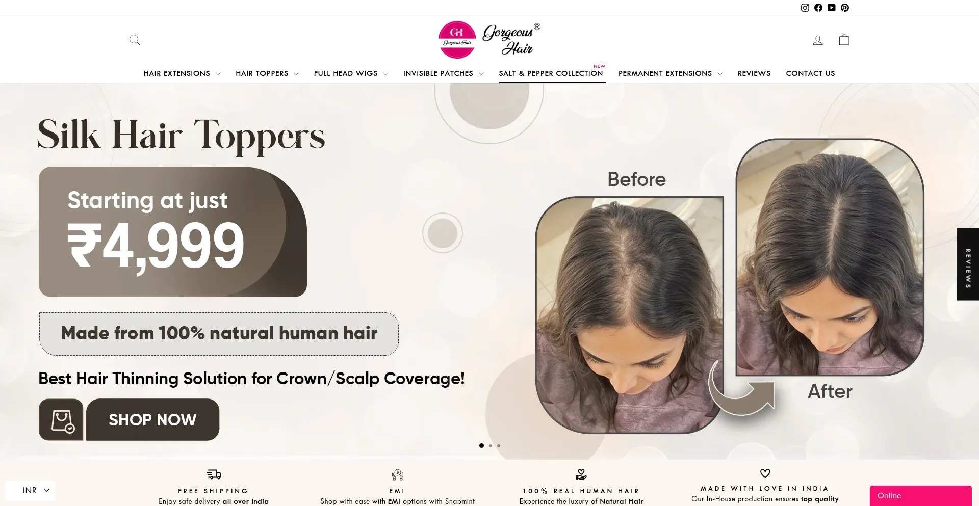 Website screenshot of Thegorgeoushair.com