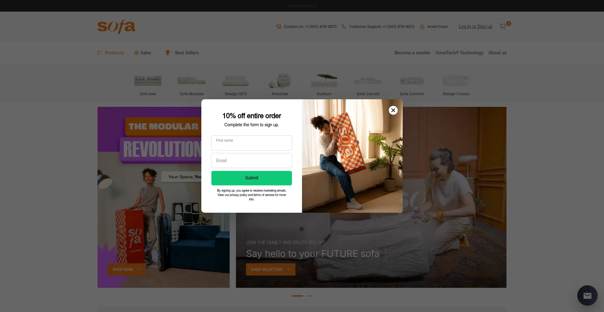 Website screenshot of Thegrowingsofa.com