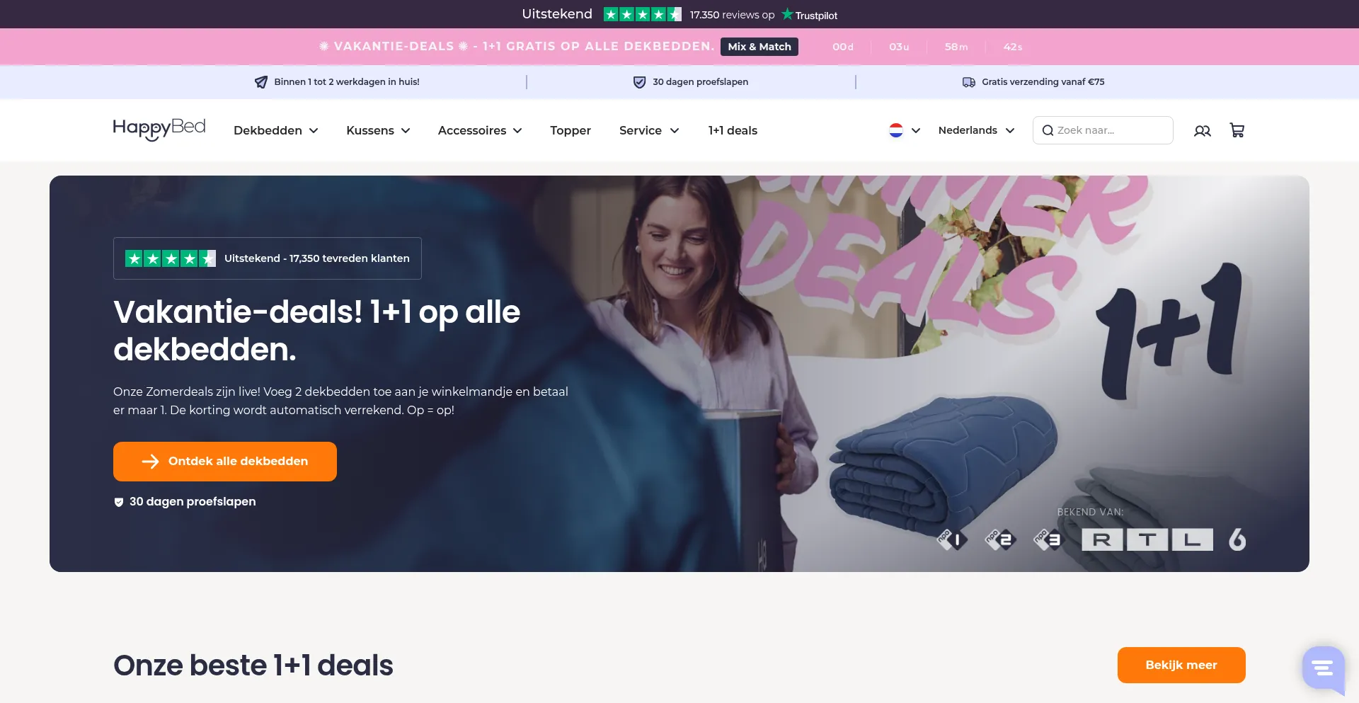 Website screenshot of Thehappybed.com