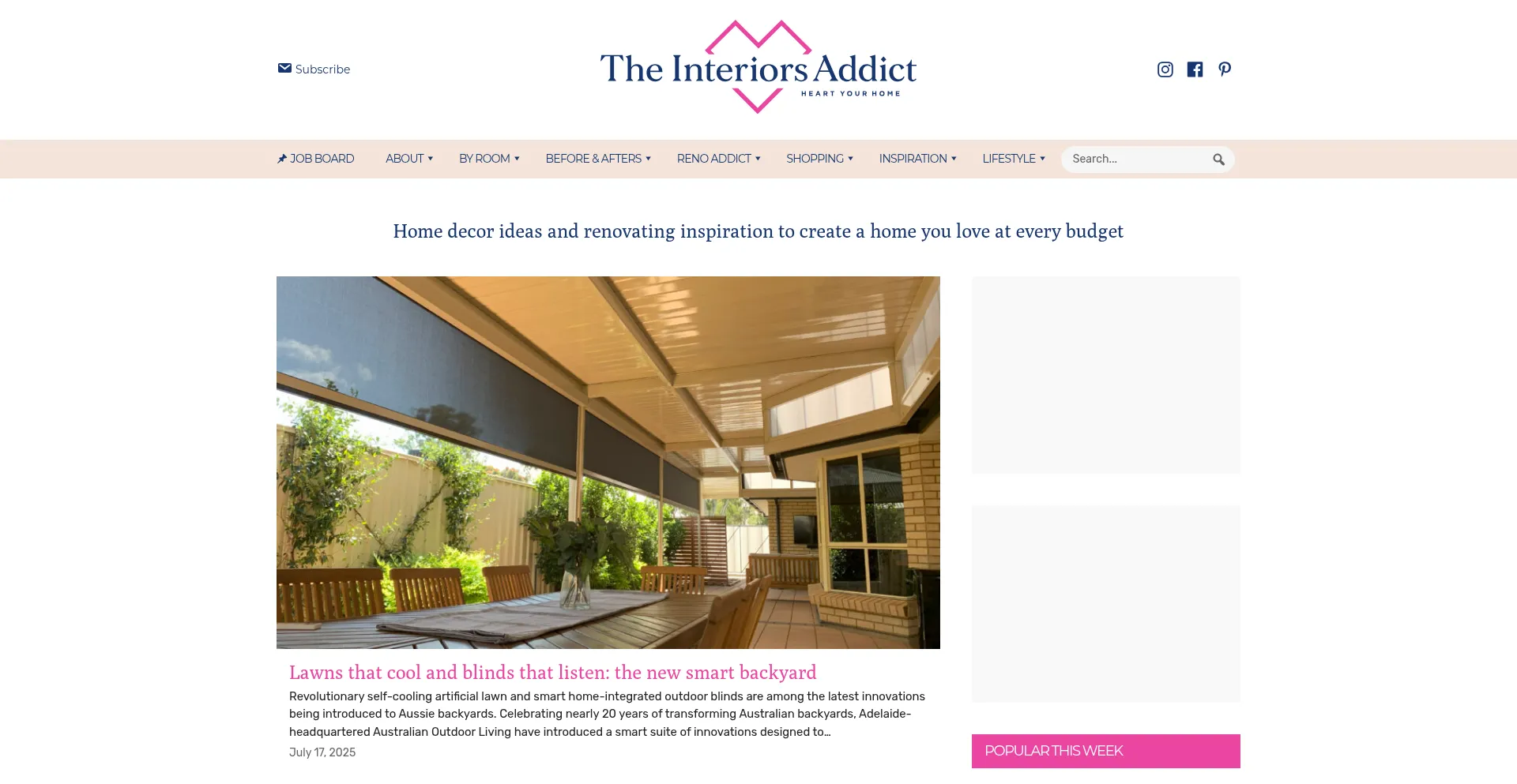Website screenshot of Theinteriorsaddict.com