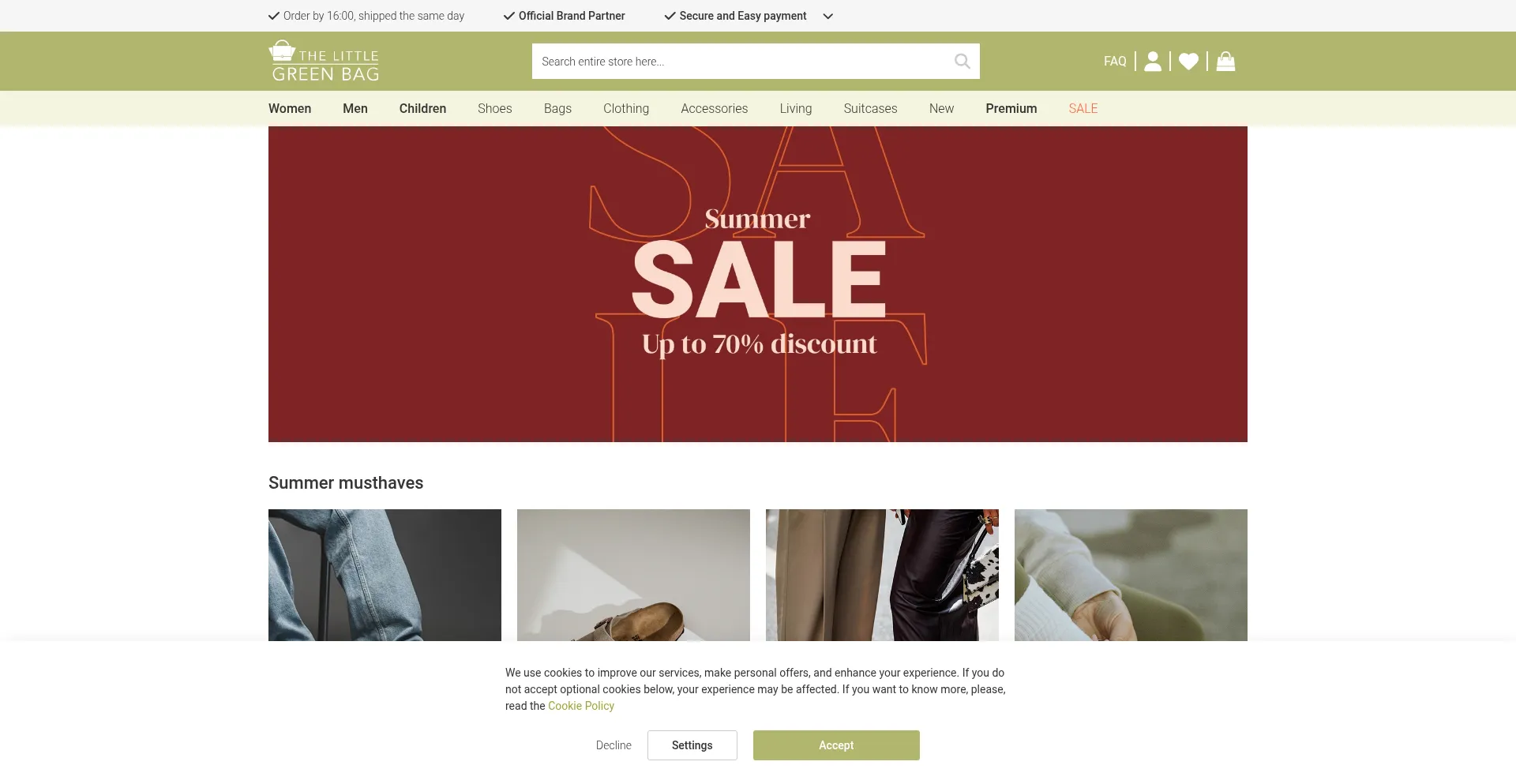 Website screenshot of Thelittlegreenbag.com