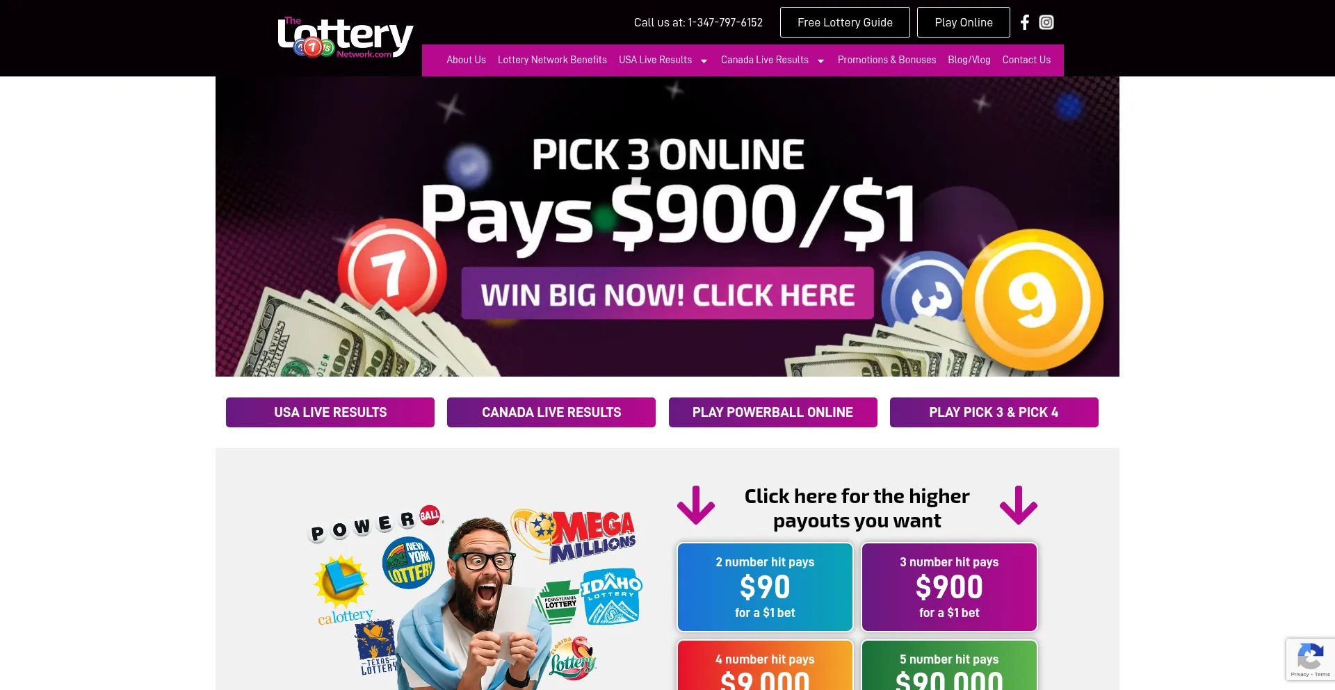 Website screenshot of Thelotterynetwork.com