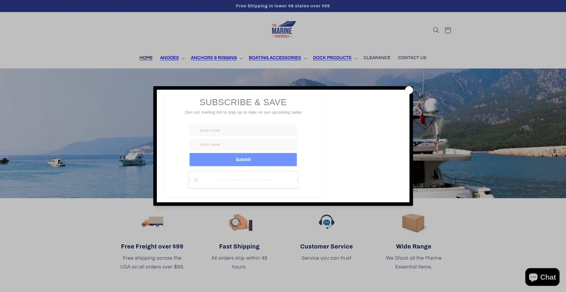 Website screenshot of Themarineessentials.com