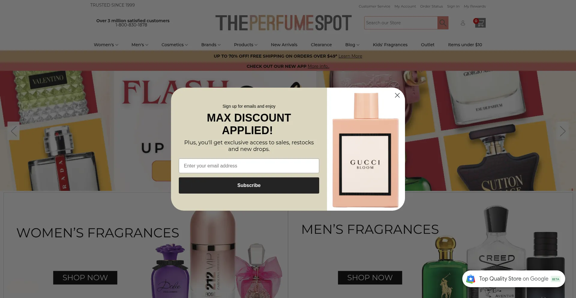 Website screenshot of Theperfumespot.com