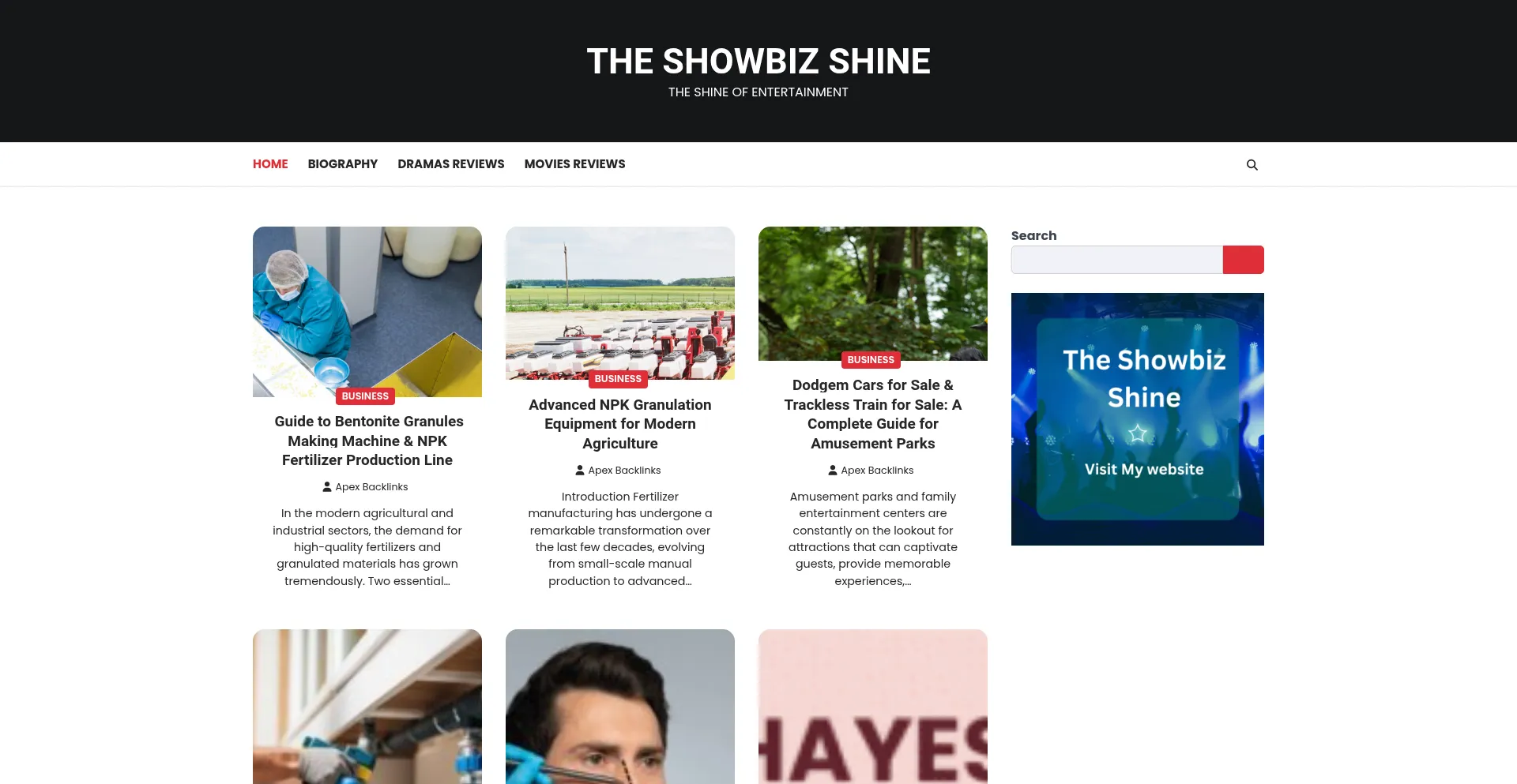 Theshowbizshine.com Screenshot
