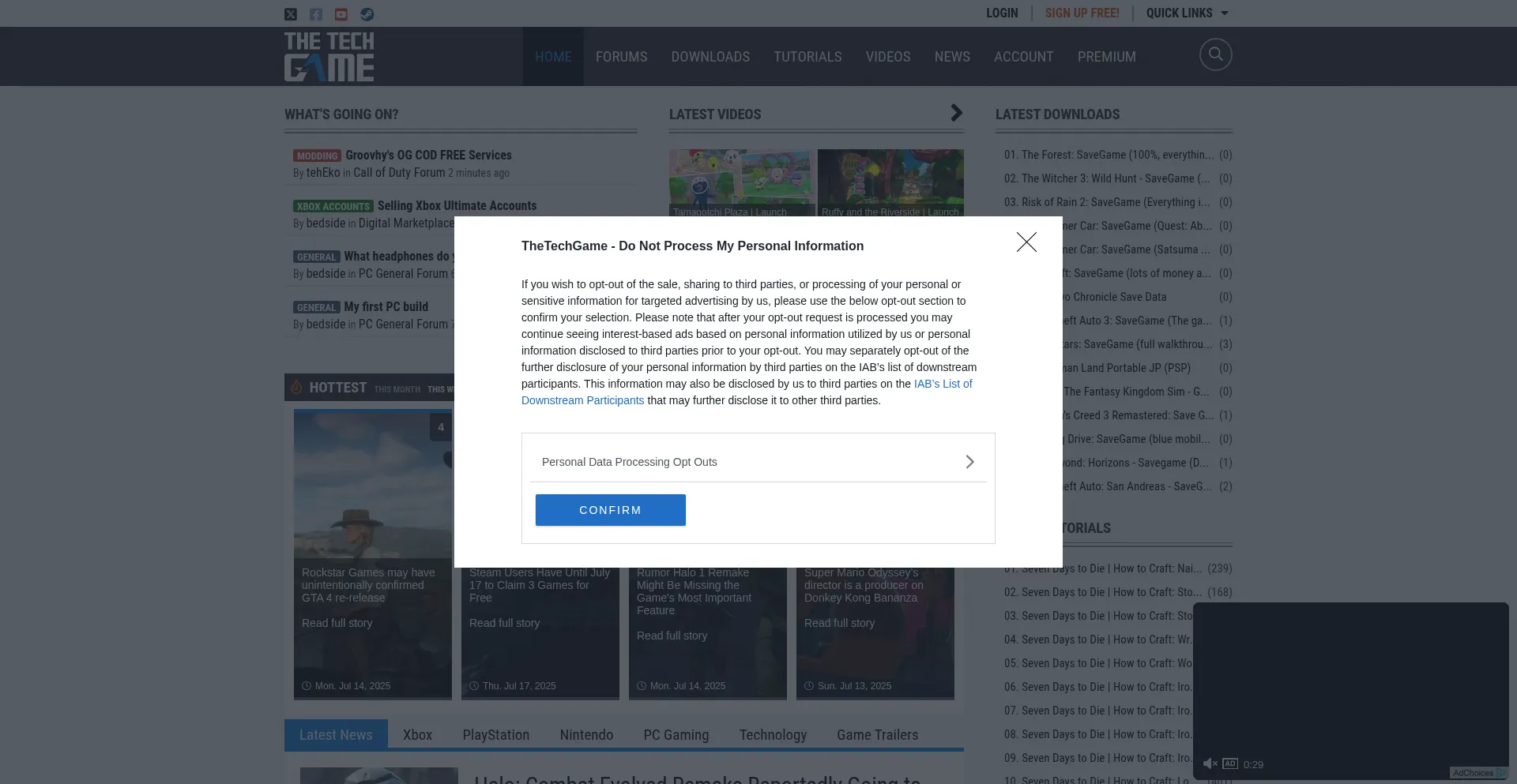Website screenshot of Thetechgame.com