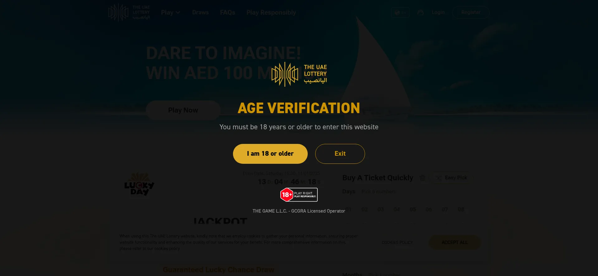 Website screenshot of Theuaelottery.ae