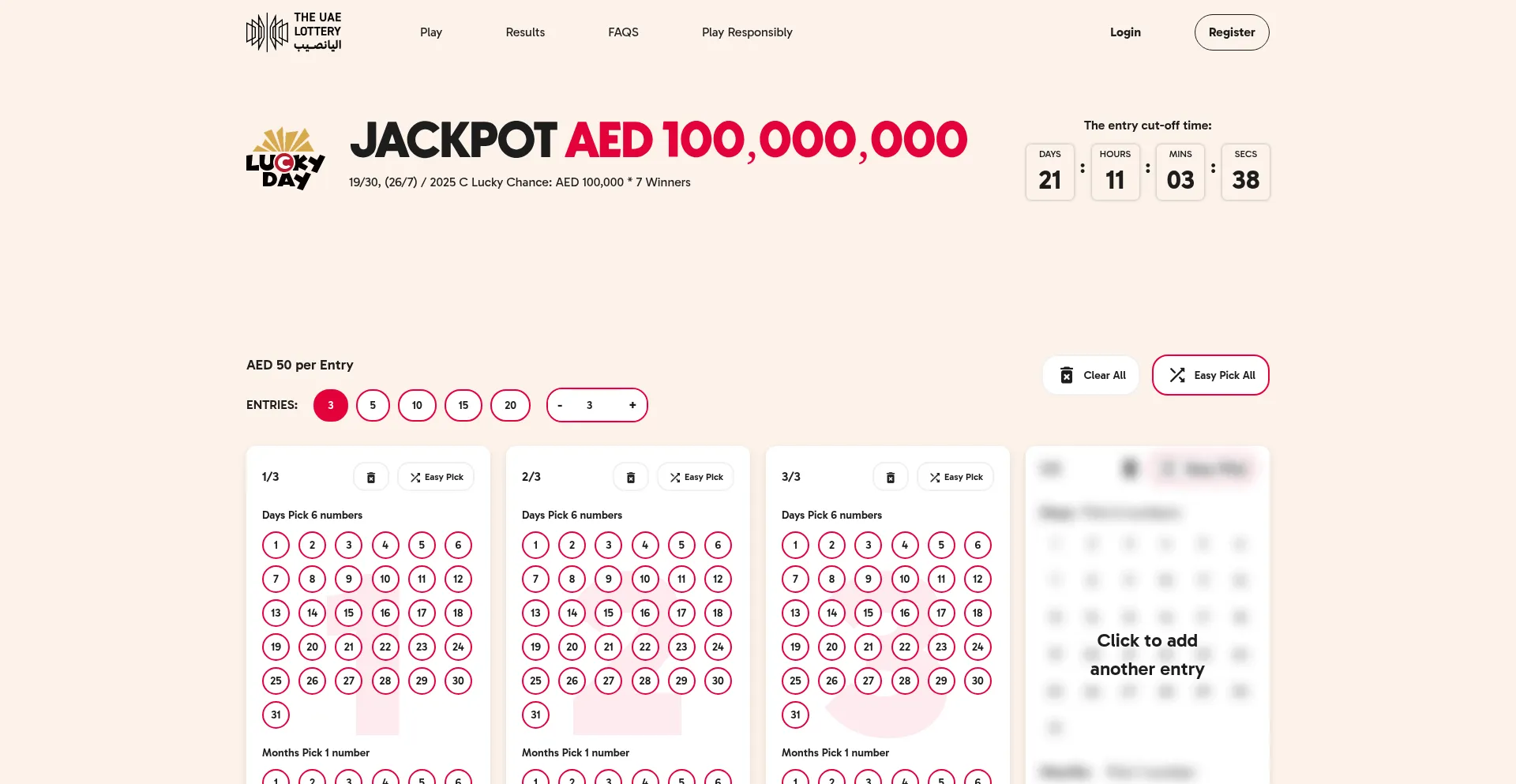 Website screenshot of Theuaelottery-luckyday.ae
